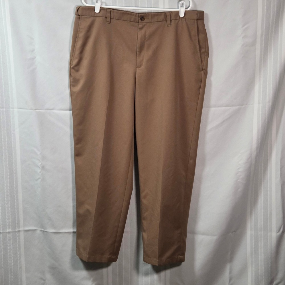 Haggar Dress Pants Mens 40x29 Brown Q Series Flat Front Micro Polyester CT23IV